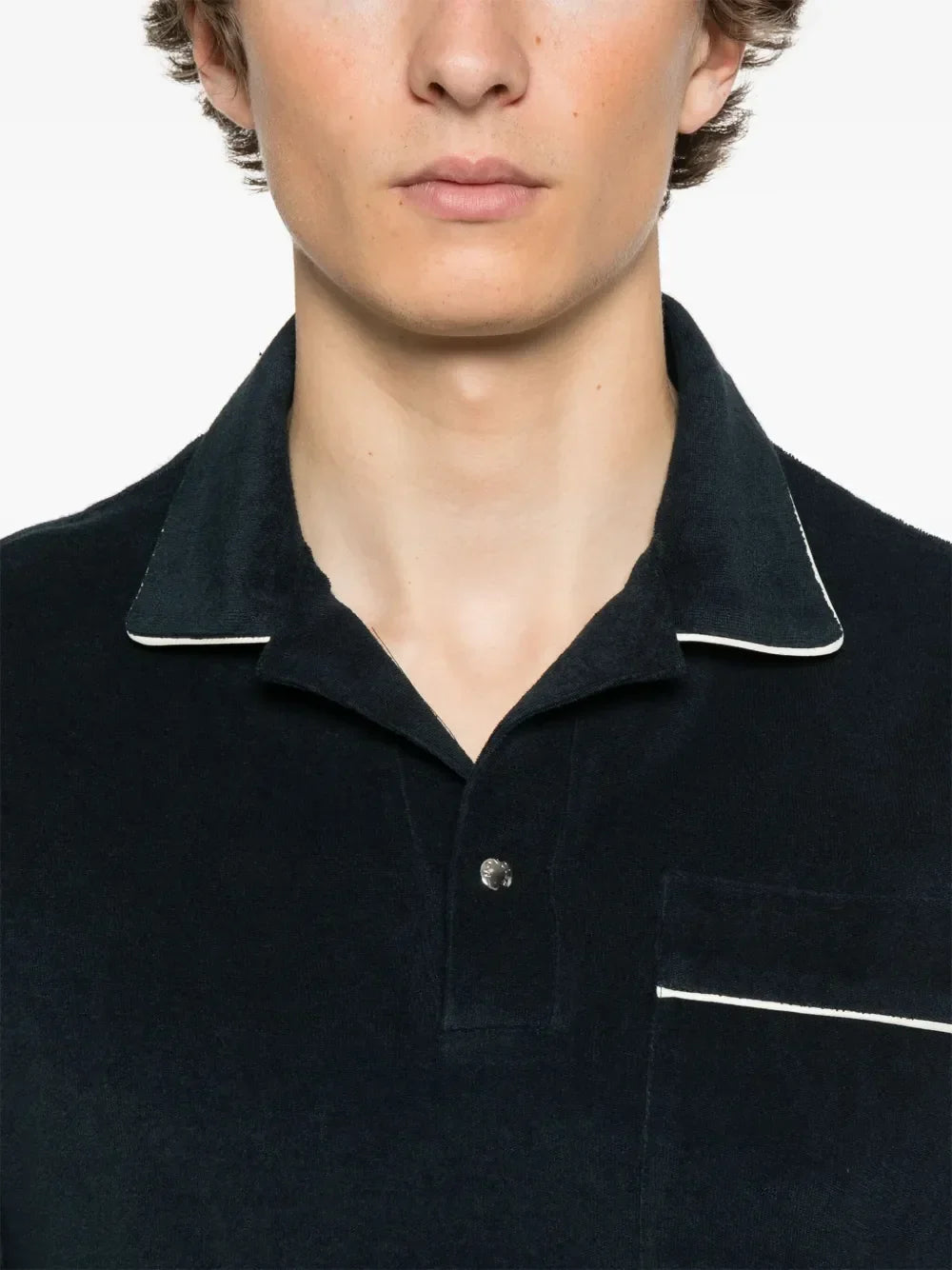 Navy Towelling Polo with Contrast Trim