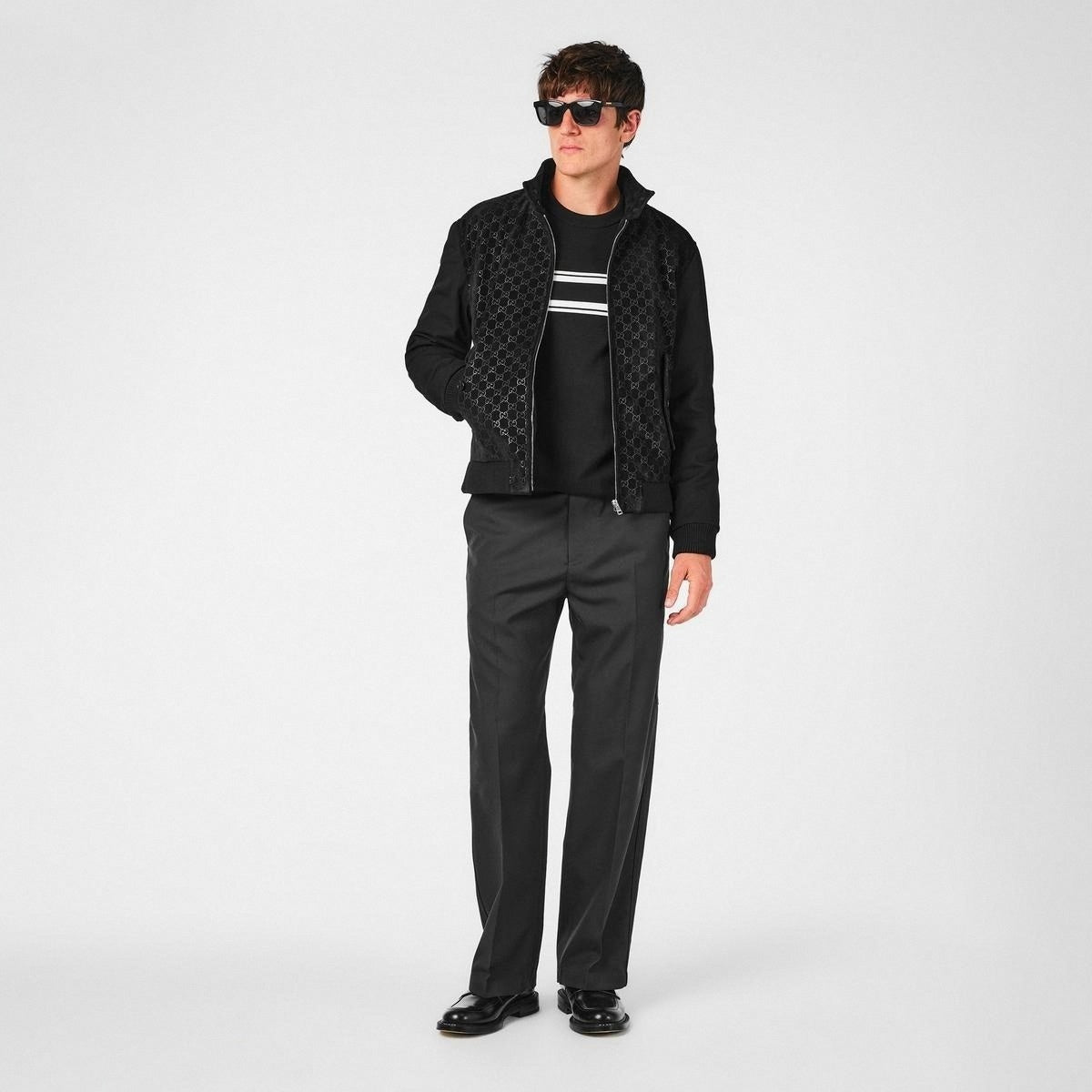 GG Jacquard Zip-Up Jacket in Black