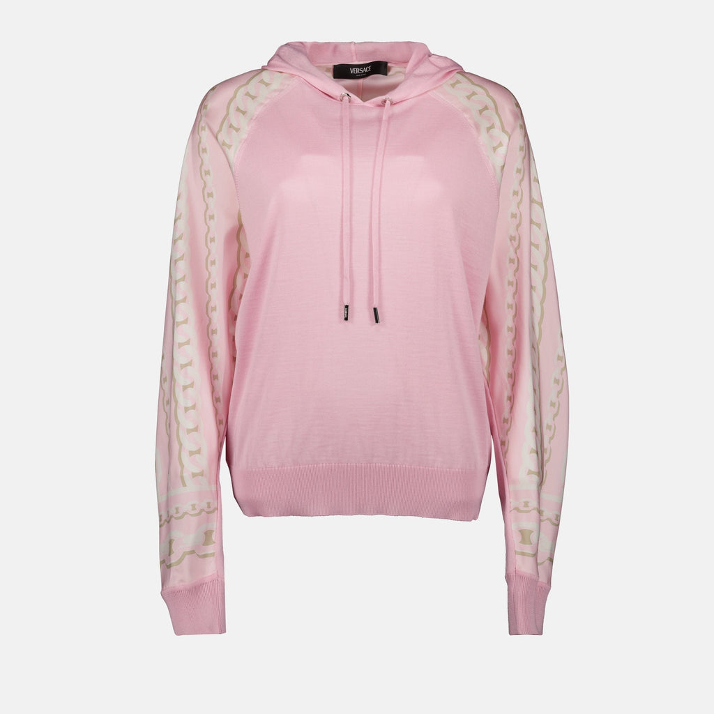 La Greca Trim Hooded Knit Sweater