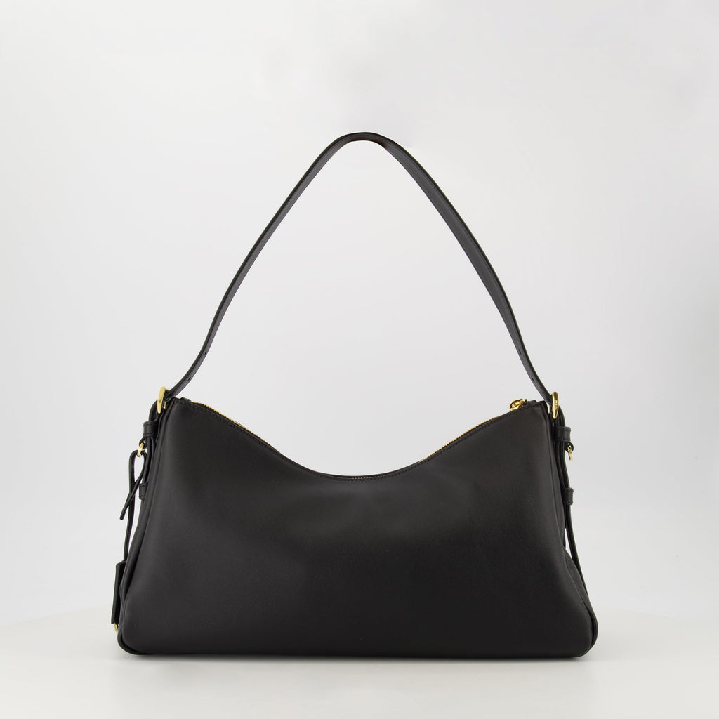 Aimée Medium Leather Shoulder Bag (Black)