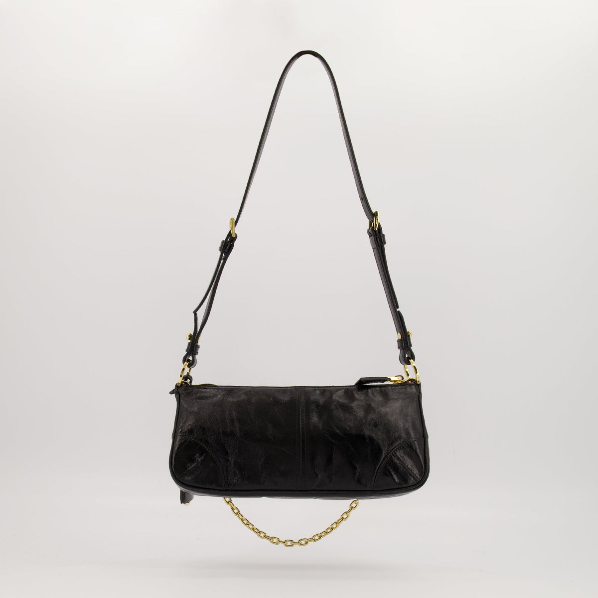 Leather Shoulder Bag with Chain Strap