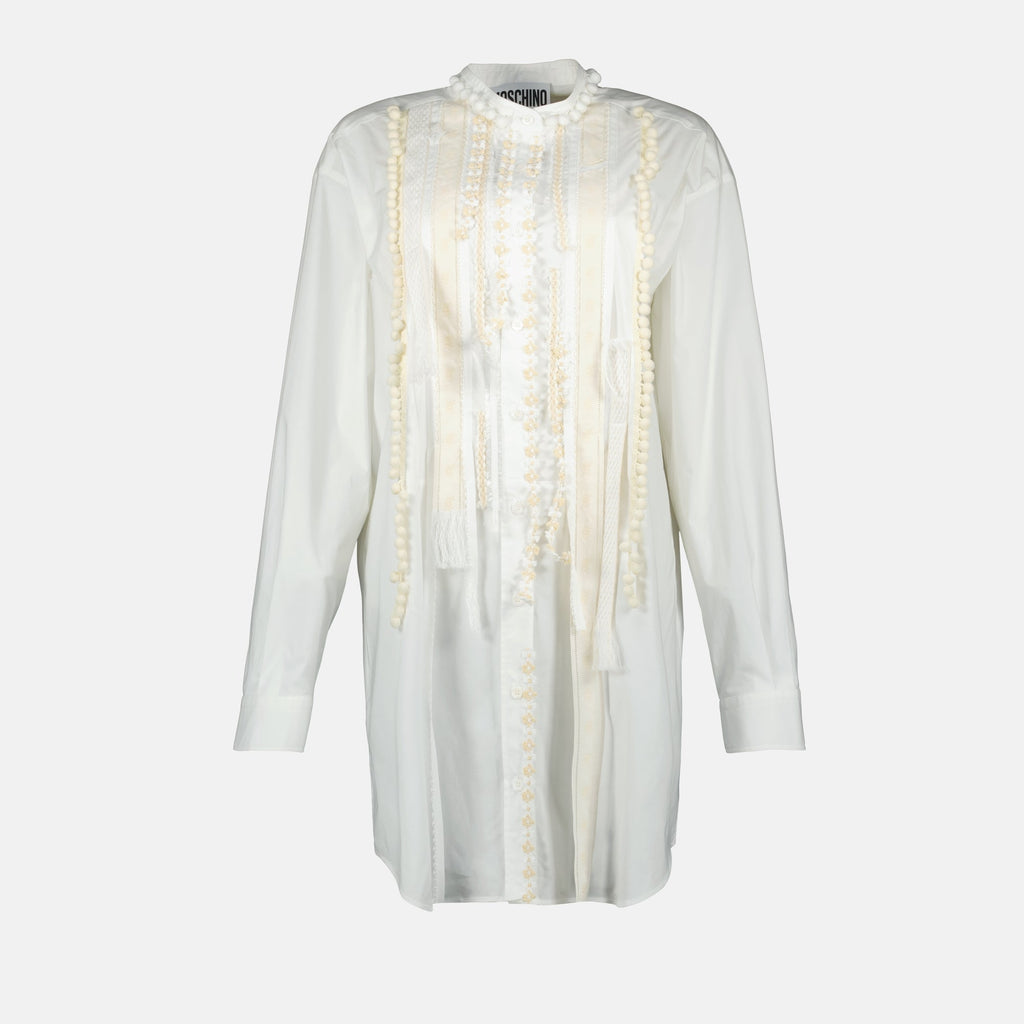 Embellished Lace-Detail Shirt Dress