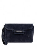 Suede Logo Clutch / Crossbody Bag (Navy)