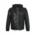 Reversible Hooded Jacket – Black Leather & Nylon Dual-Finish