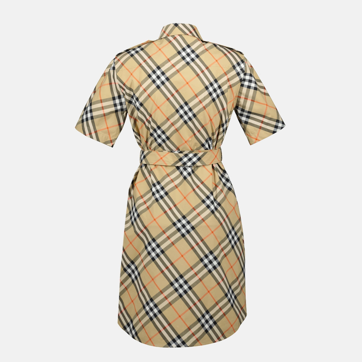 Short Sleeve Icon Check Belted Shirt Dress