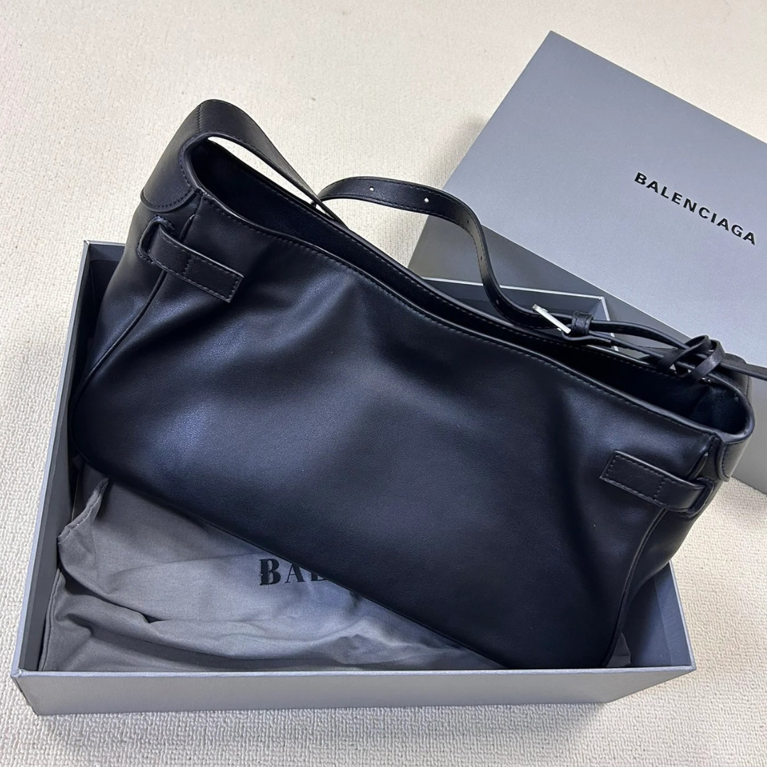 Balenciaga Bel Air Medium Shoulder Bag In Black Calf Leather
