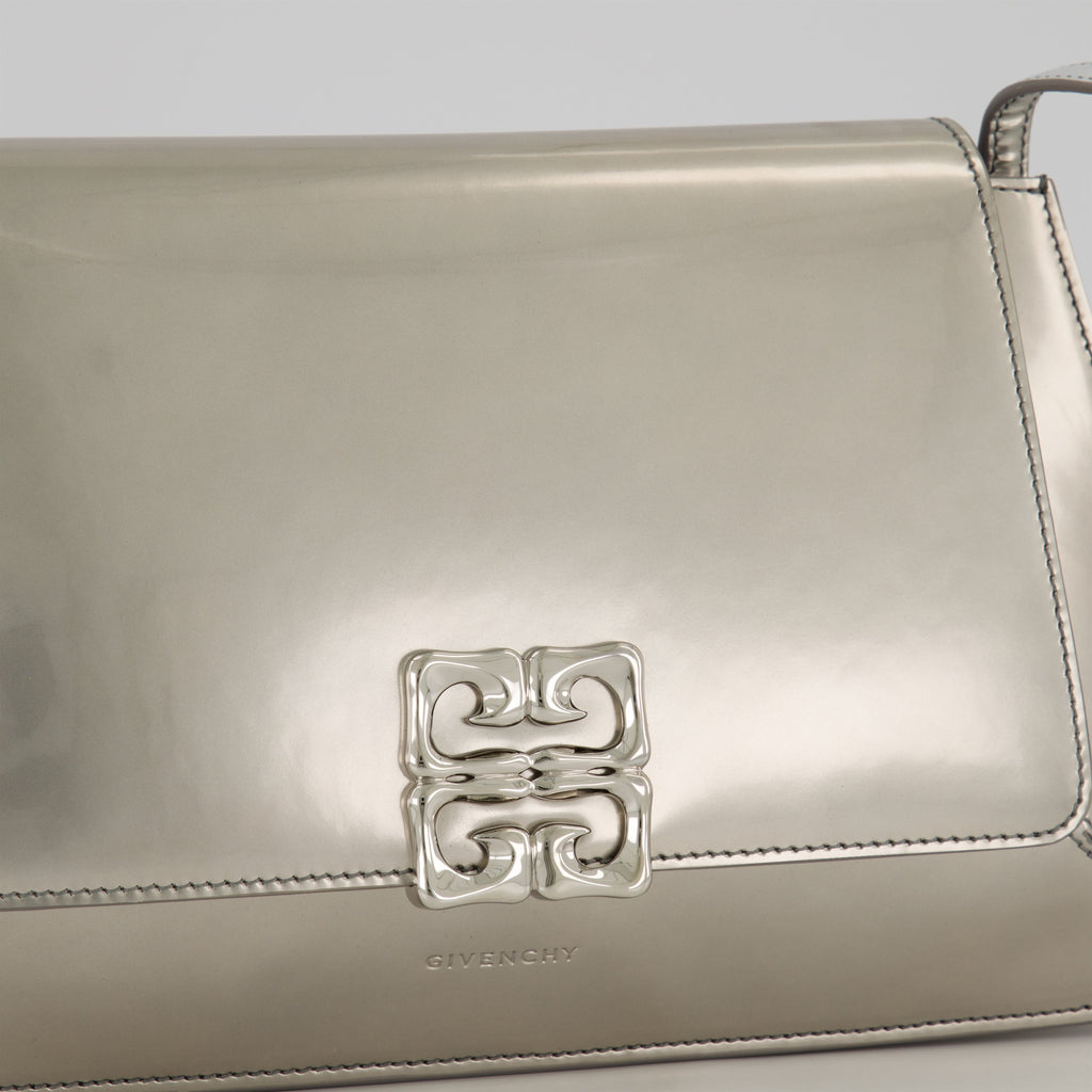 Metallic Silver Leather Shoulder Bag with 4G Logo