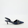 Denim Buckle Slingback Kitten Heels