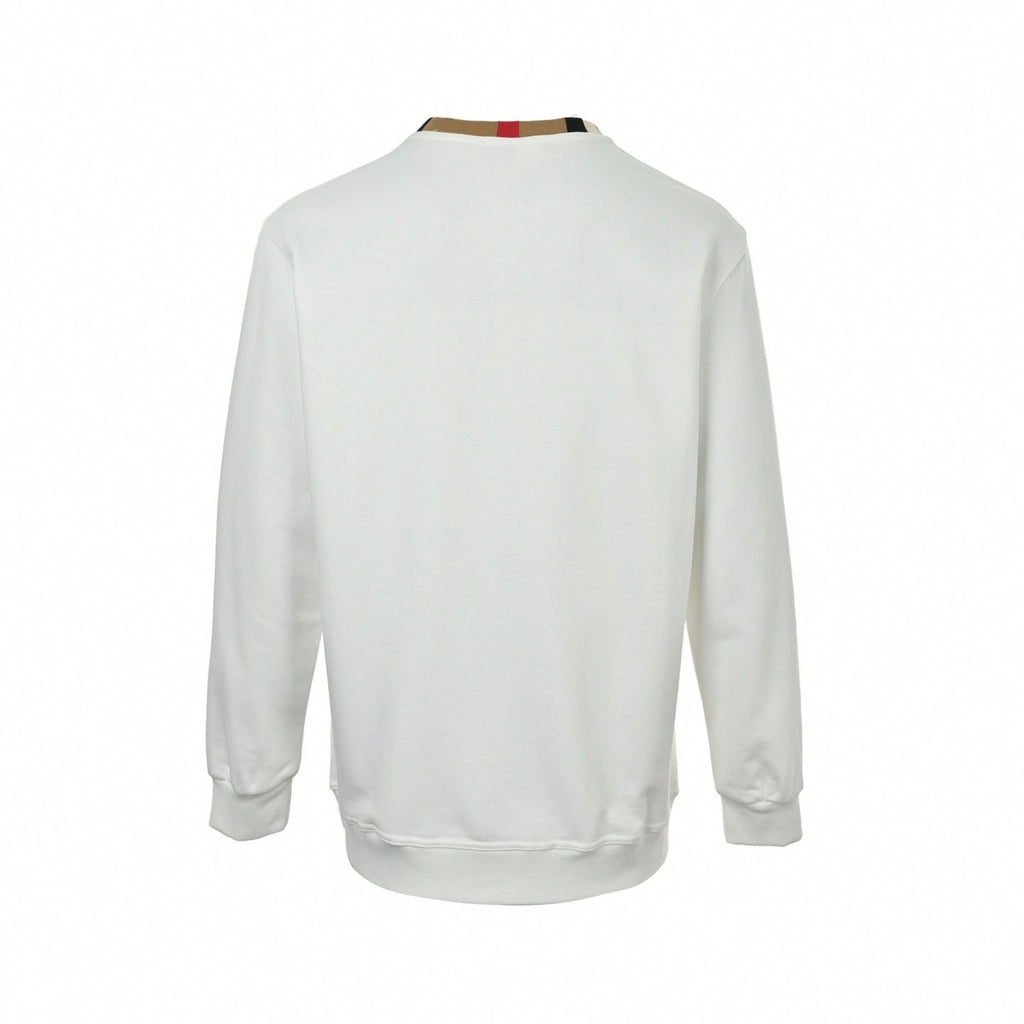 Boutique White Crewneck Sweatshirt with Icon Stripe Trim