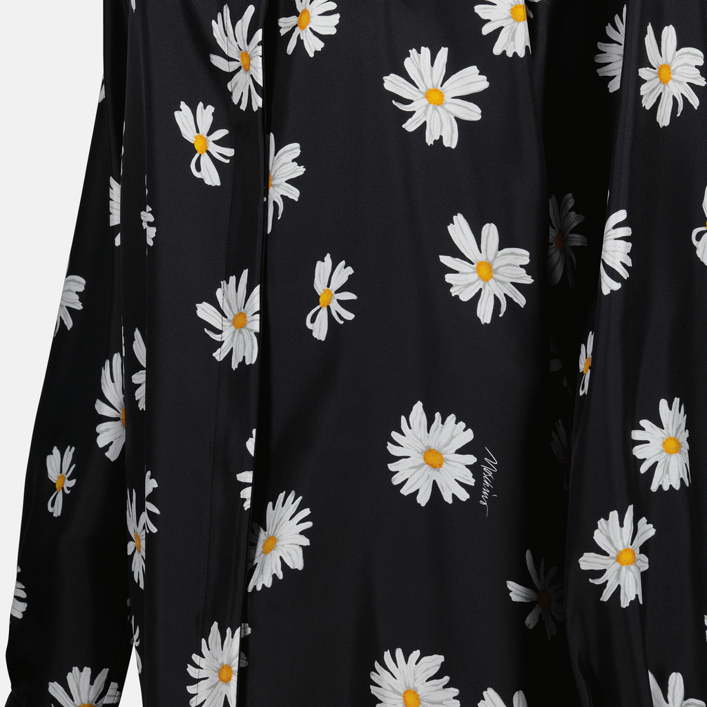 Daisy Print Silk Shirt in Black