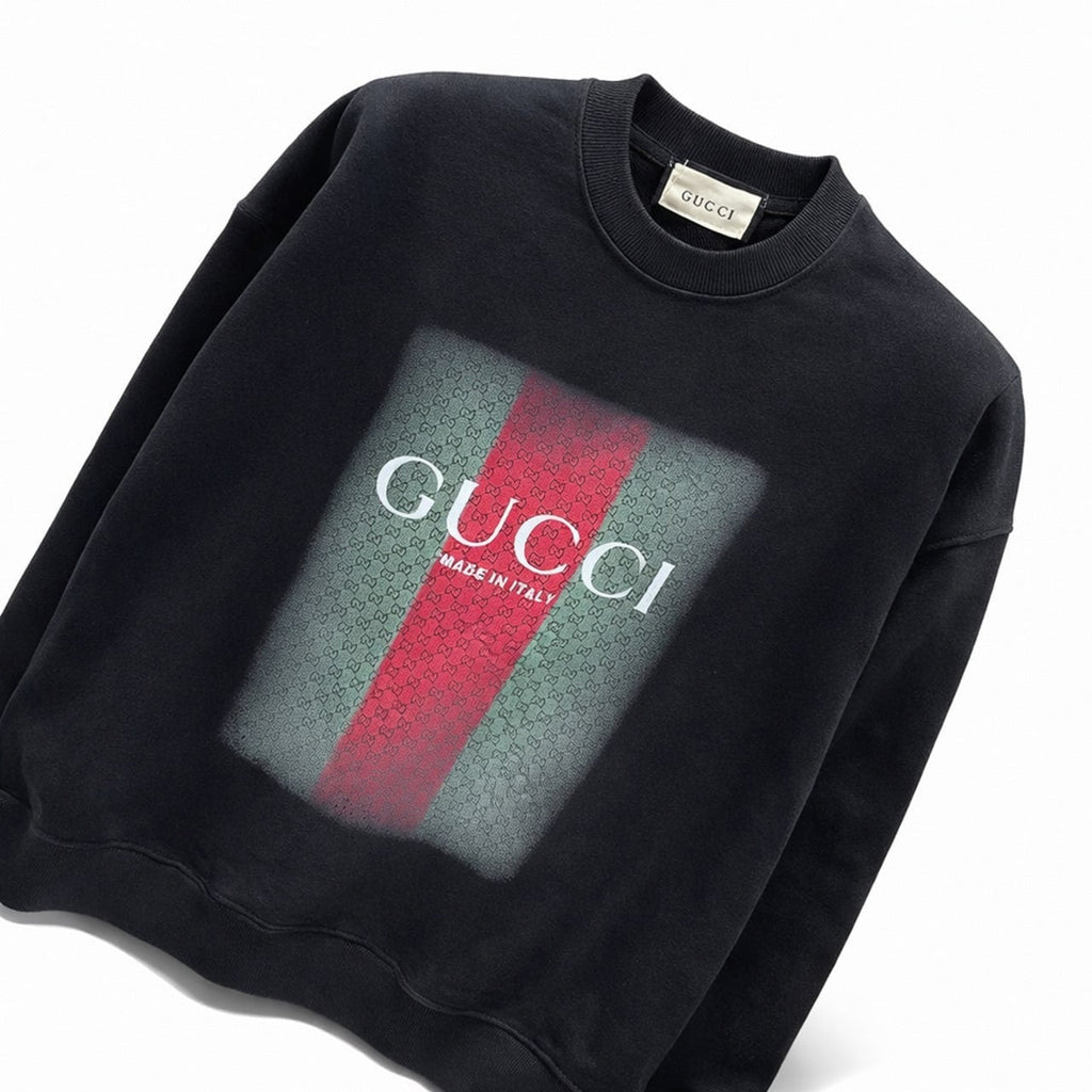 GG Web Stripe Logo Crewneck Sweatshirt – Black