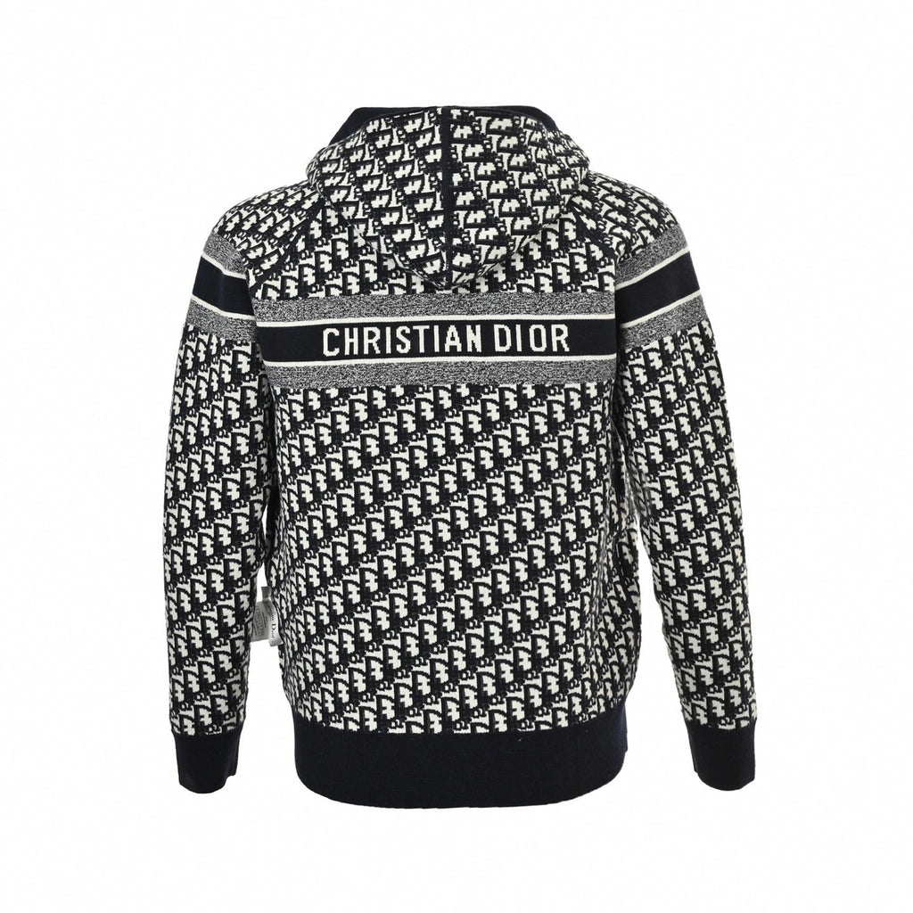 Dior Oblique All-Over Zip-Up Knit Hoodie
