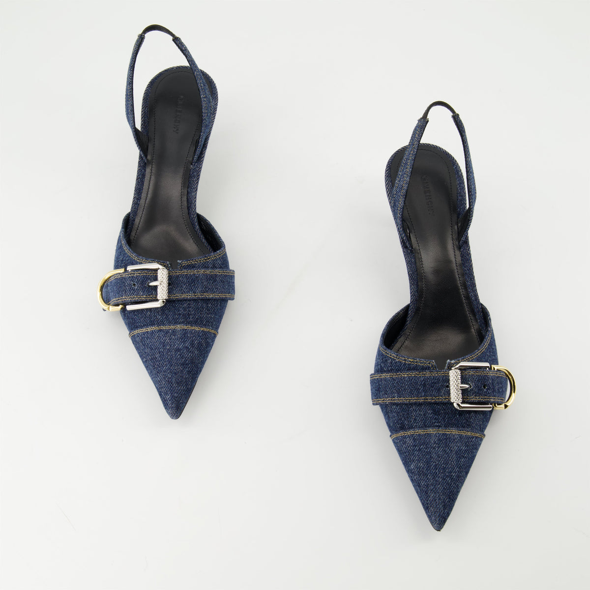 Denim Buckle Slingback Kitten Heels