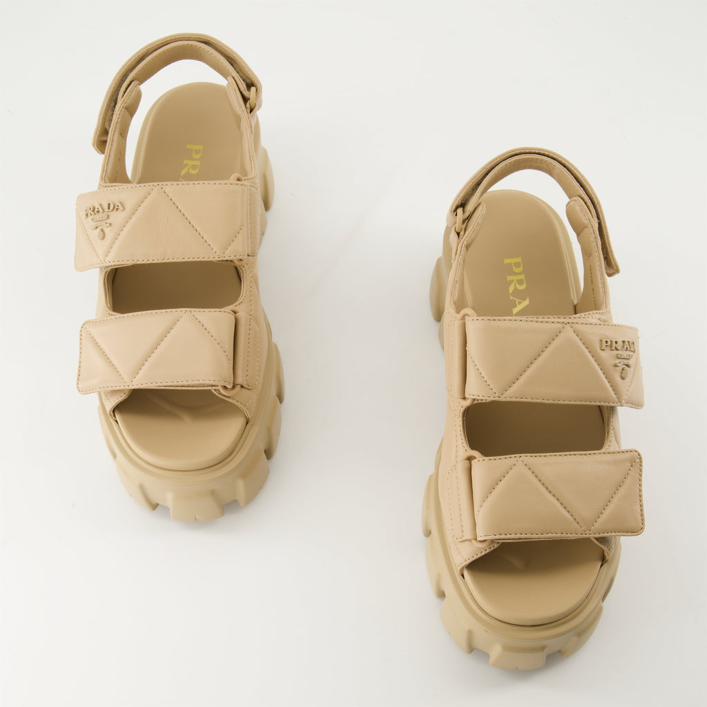 Quilted Platform Sandals-Beige