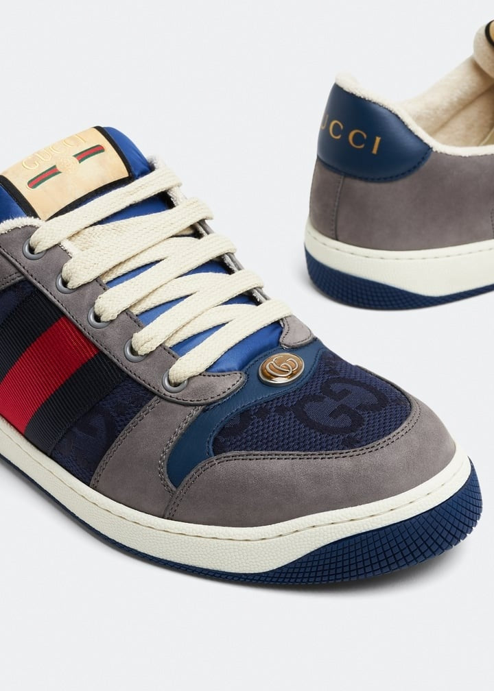 Screener Sneakers in Blue GG Canvas & Grey Suede