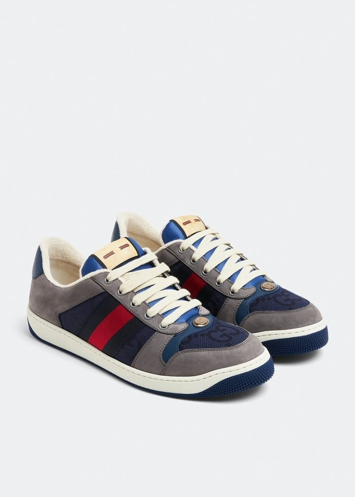 Screener Sneakers in Blue GG Canvas & Grey Suede