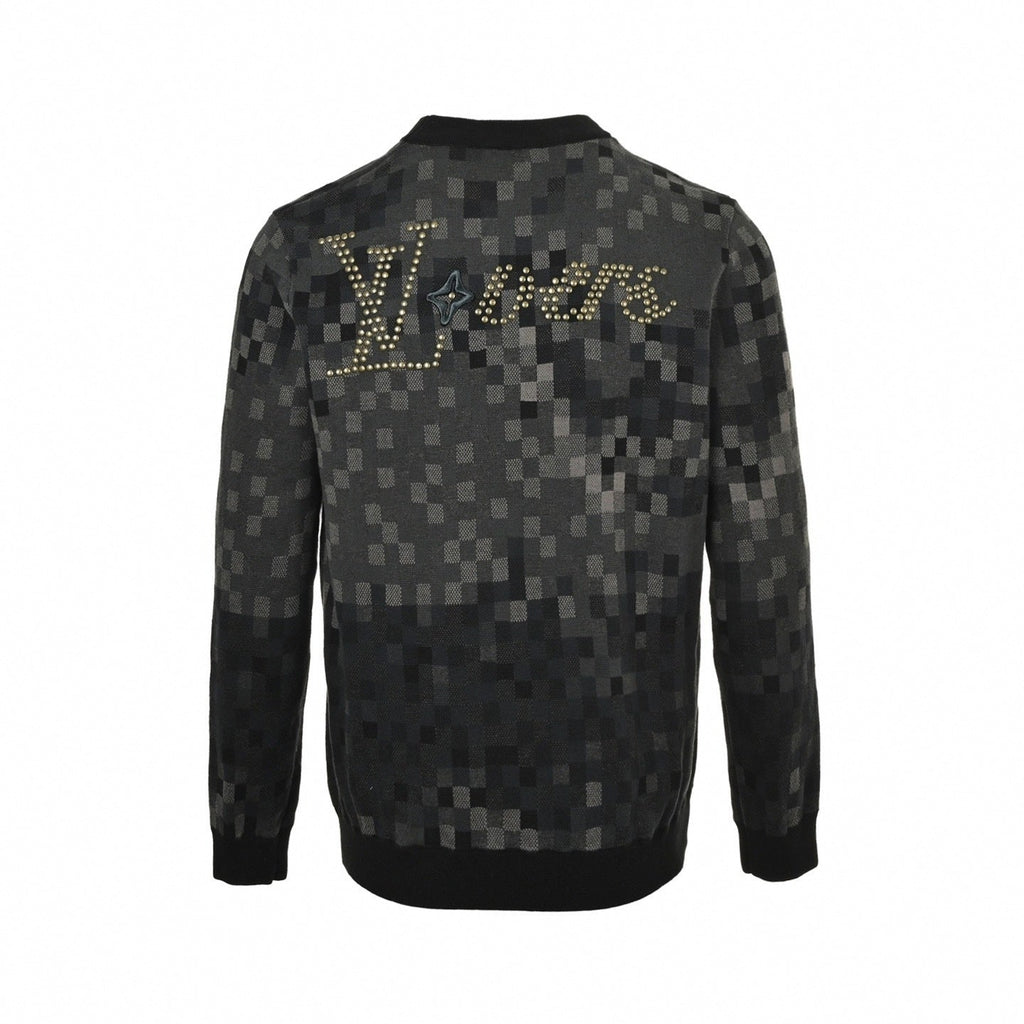 LV Pixelated Knit Crewneck Sweater – Black & Grey