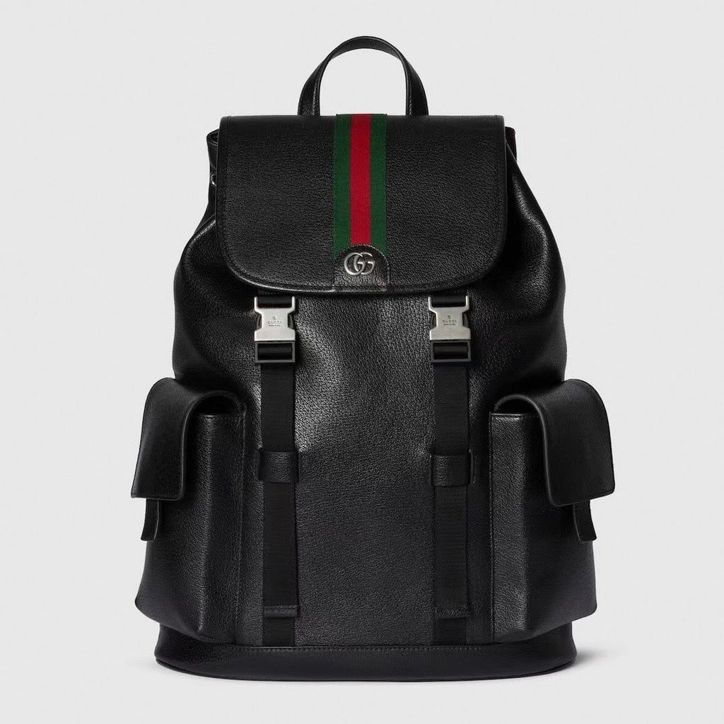 Black Leather Flap Backpack