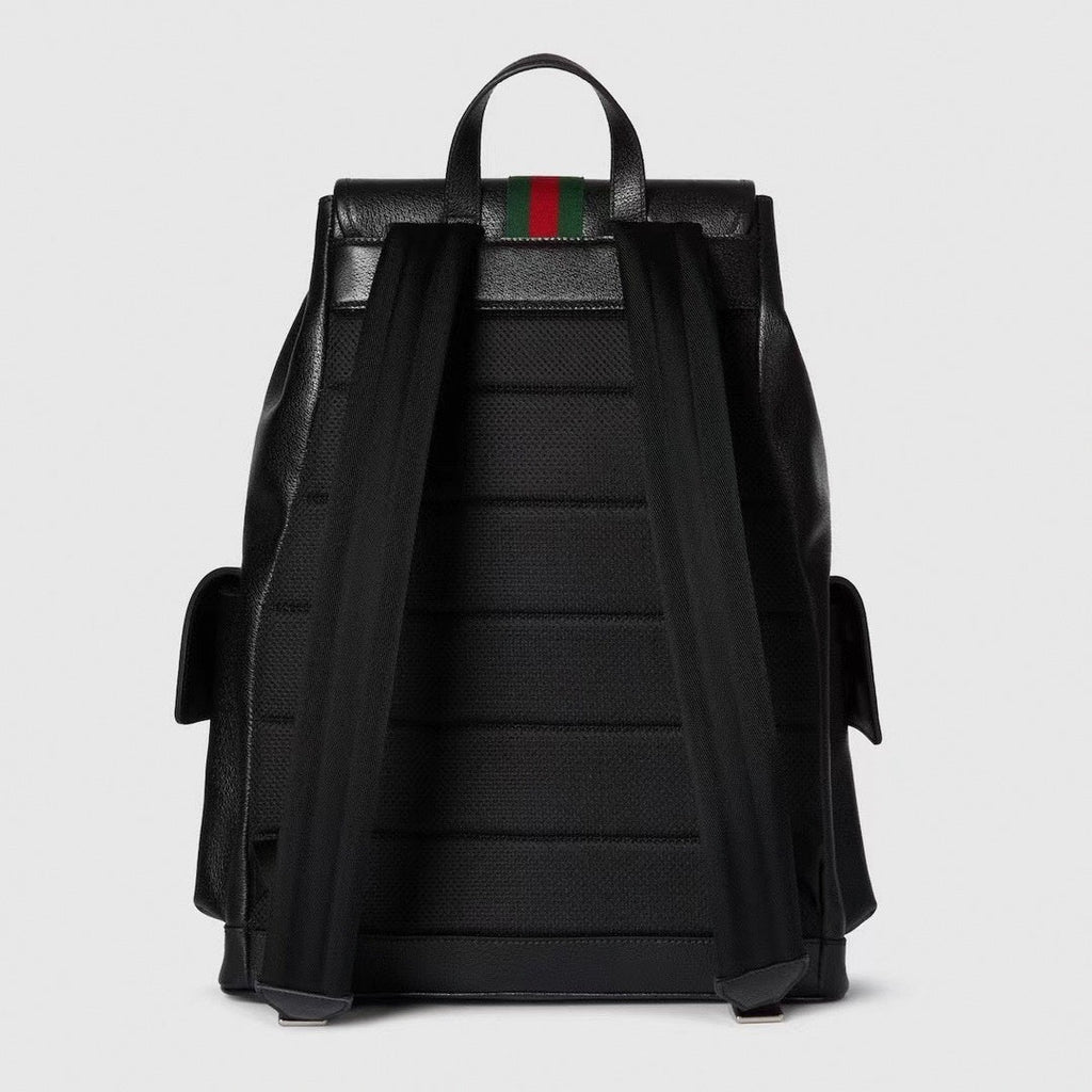 Black Leather Flap Backpack