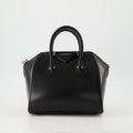 Black Grained Leather Mini Antigona Top Handle Bag