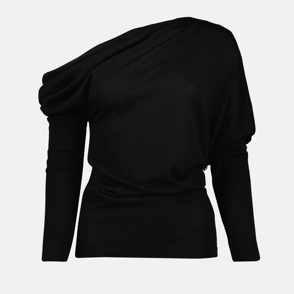 Draped Collar Wool Sweater