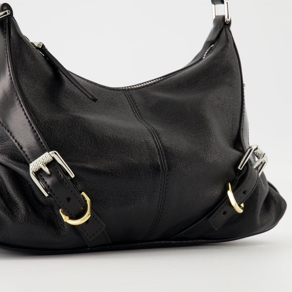 Black Leather Buckle Detail Mini Shoulder Bag