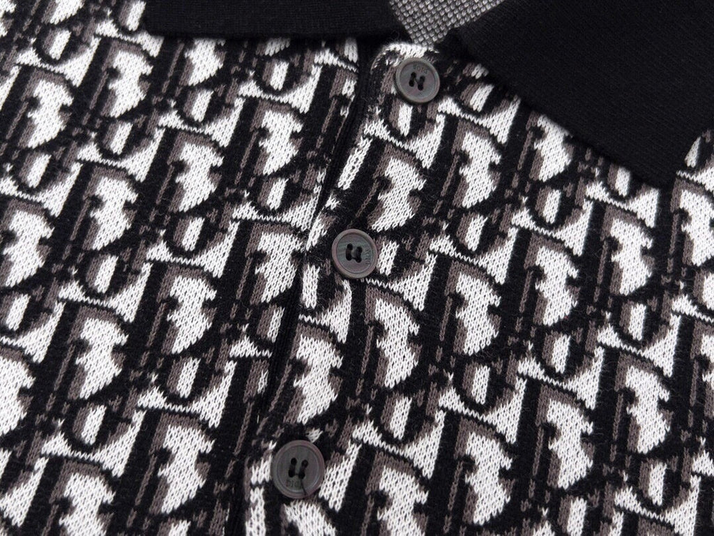 Oblique Wool Knit Polo Shirt – Black & Grey