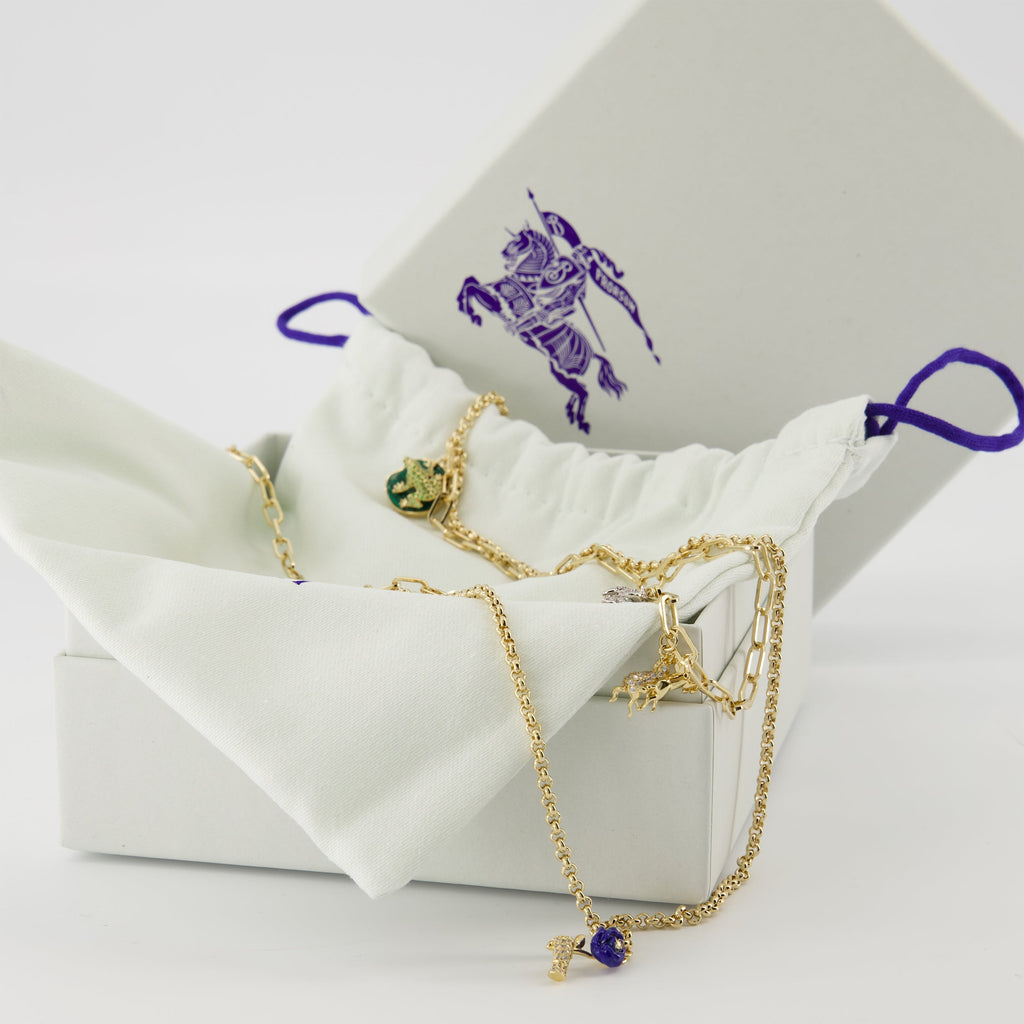 Layered Charm Chain Necklace with Gem Accent