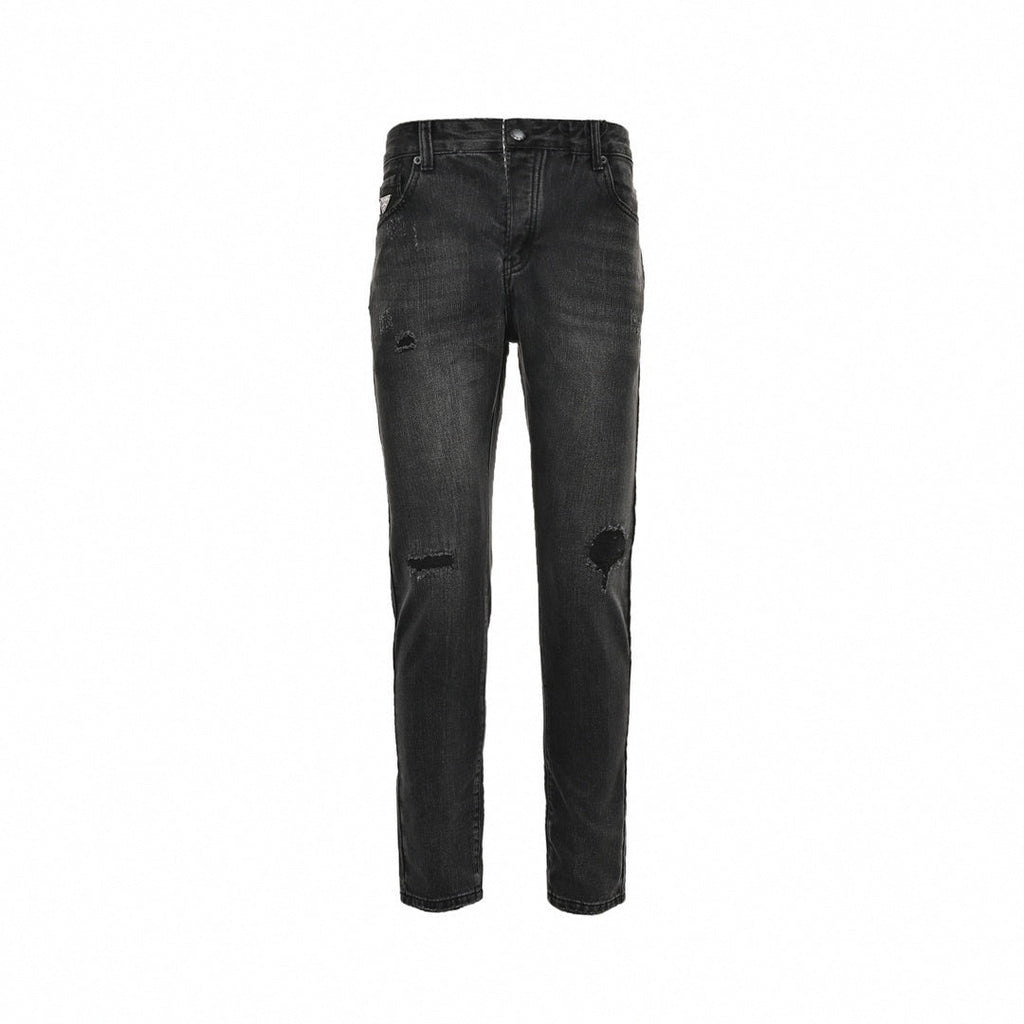 Distressed Black Denim Jeans with Embroidered Back Logo
