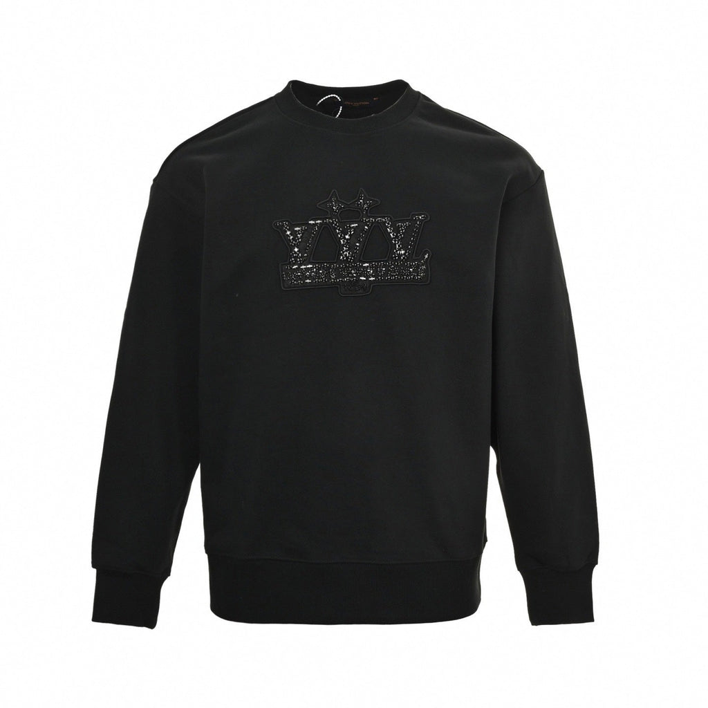 Embellished Crown Logo Crewneck Sweatshirt – Black