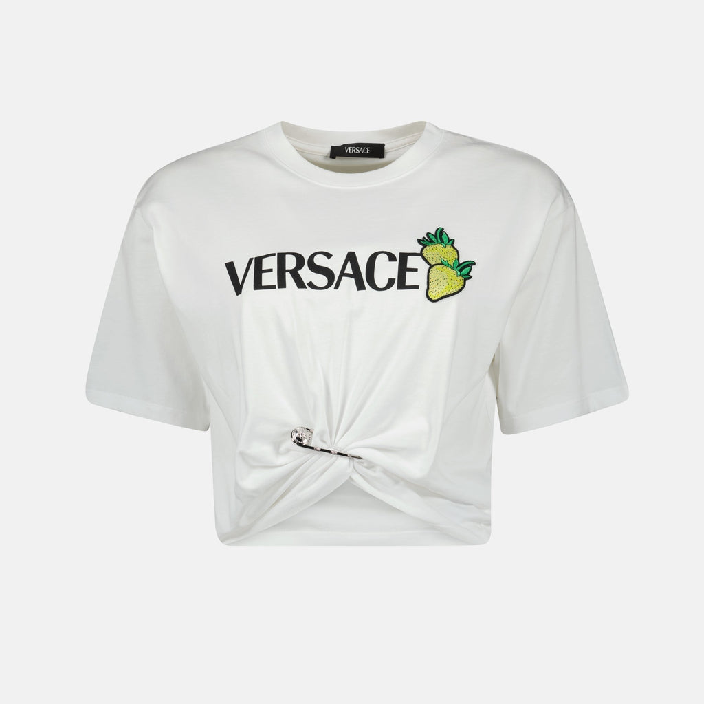 Strawberry Logo Twist Crop T-Shirt – White
