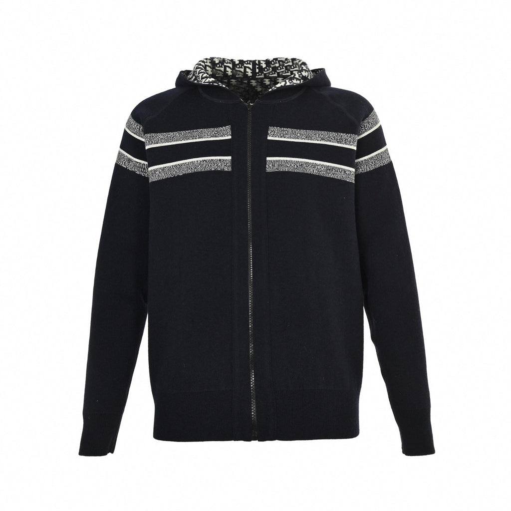 Oblique Zip-Up Knit Hoodie