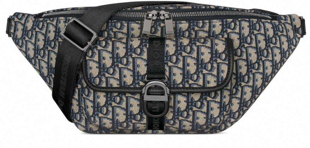 Oblique Jacquard Belt Bag Beige and Blue