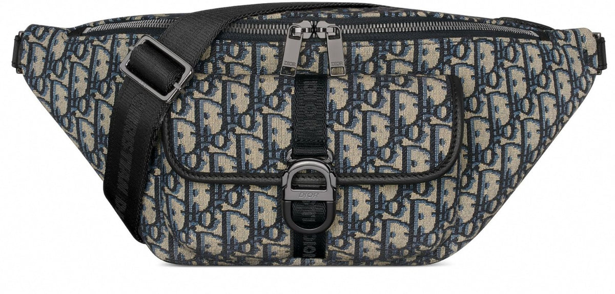 Oblique Jacquard Belt Bag Beige and Blue