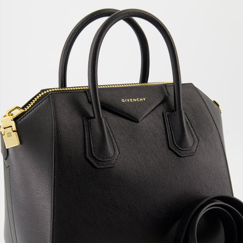 Black Leather Antigona Handle Bag