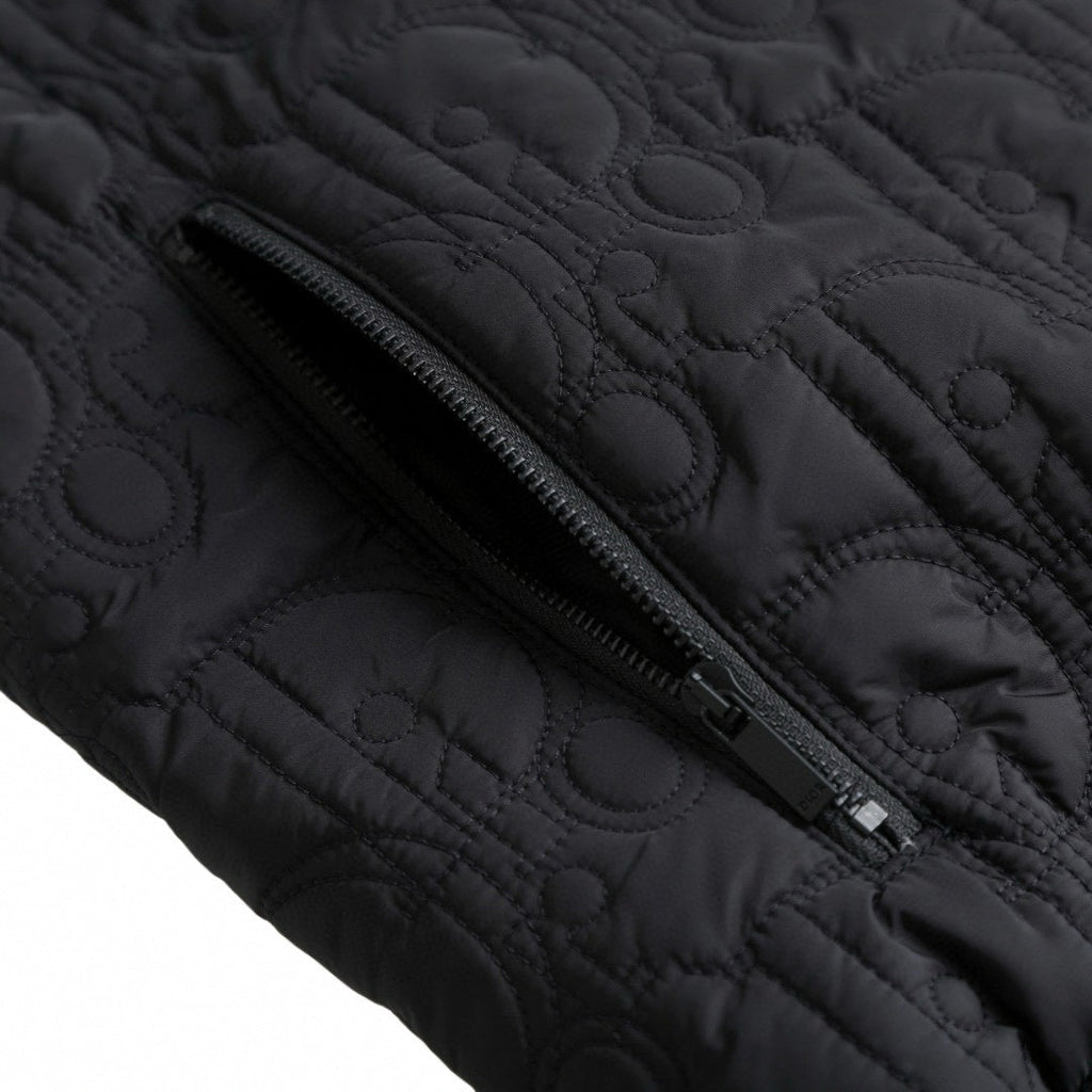Black Quilted Wool Hooded Zip Jacket