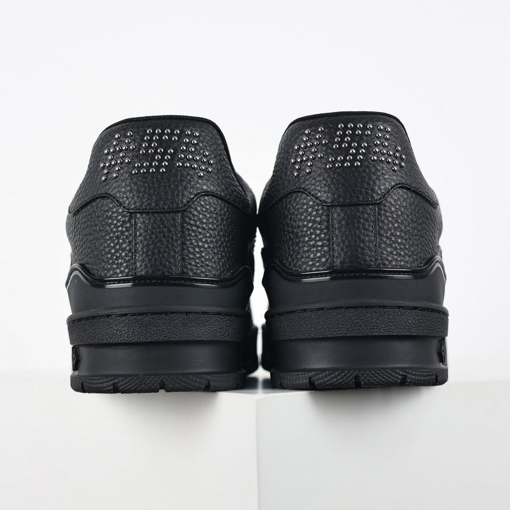 LV Black Leather Studded Low-Top Sneakers