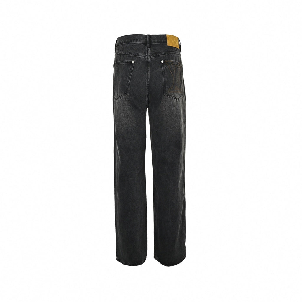 Damier Patch Washed Black Denim Jeans – Relaxed Luxury Fit
