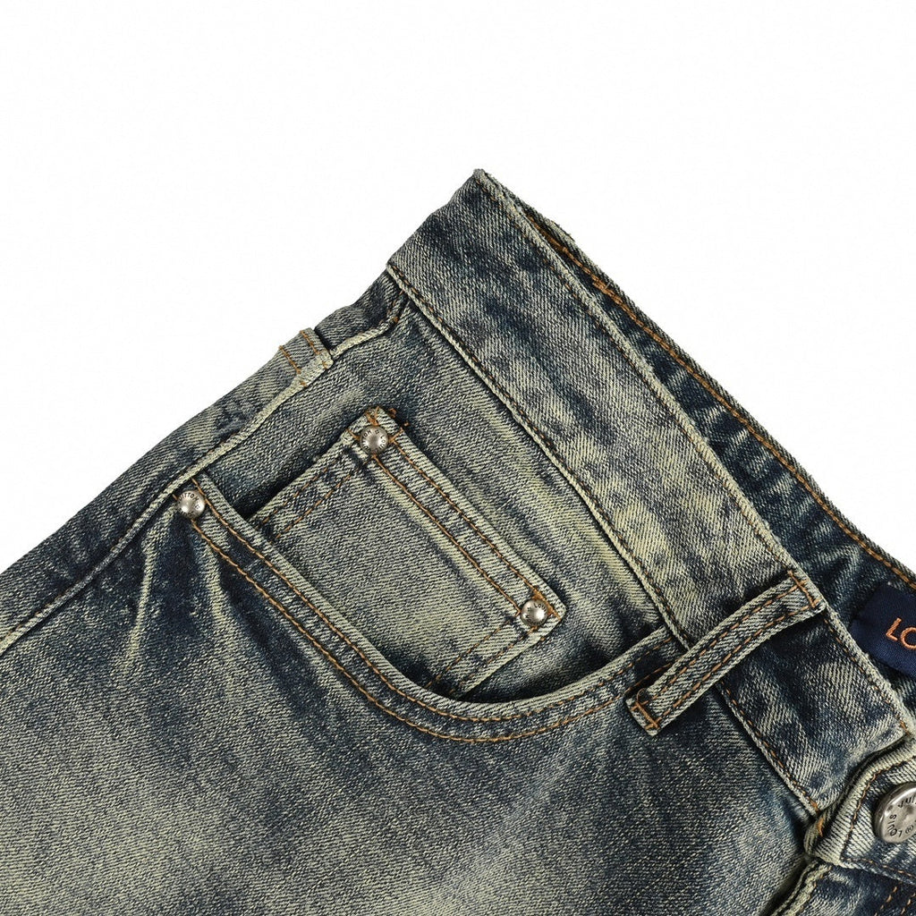 Faded Monogram Detail Slim-Fit Denim Jeans