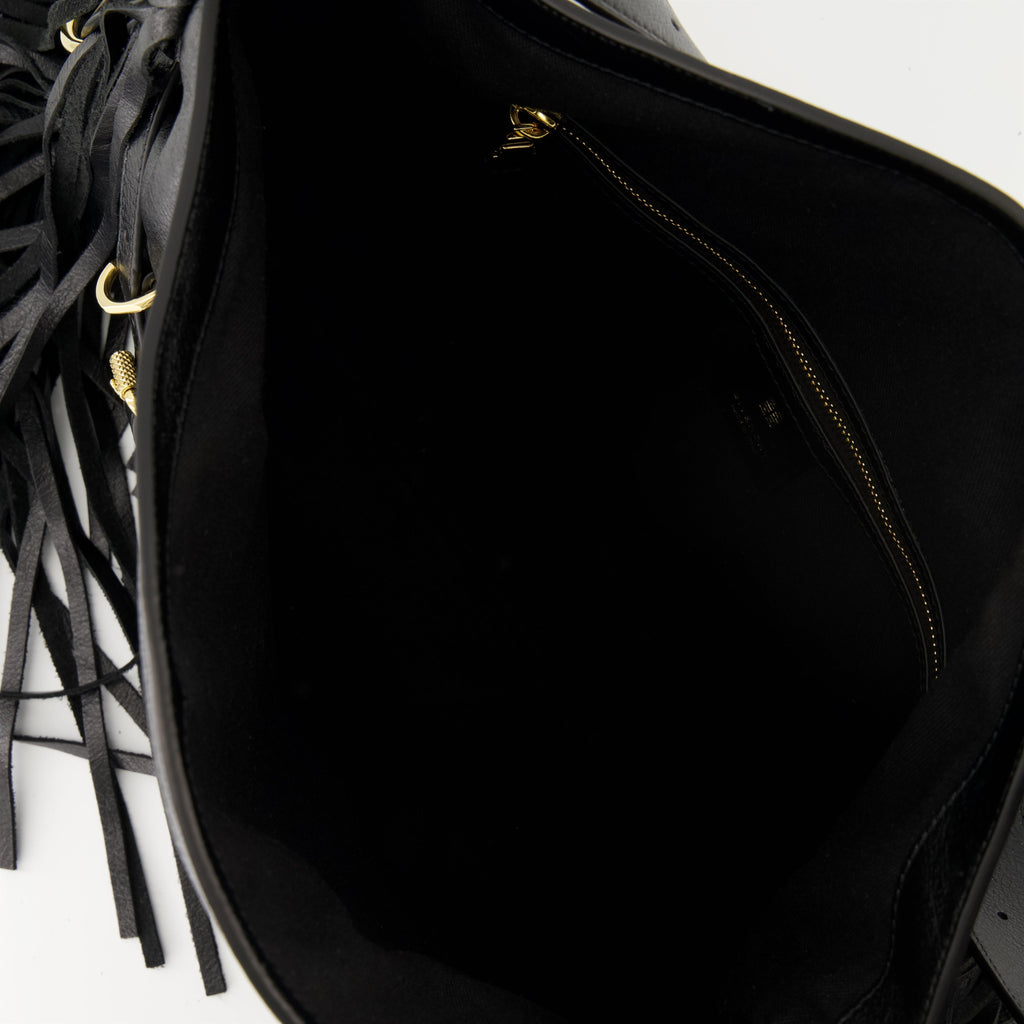 Black Leather Fringe Shoulder Bag