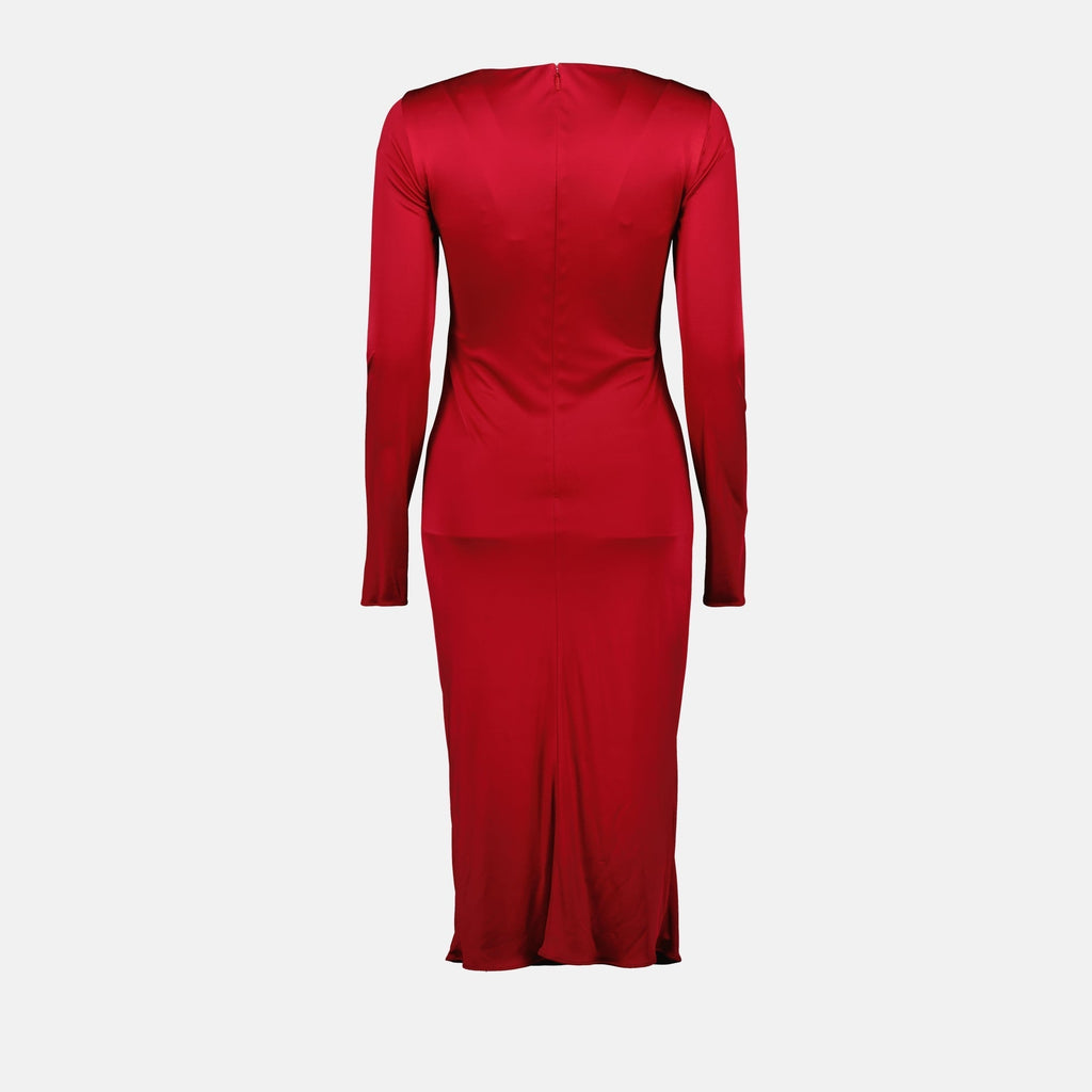 Ruched Midi Dress with Crystal Accent