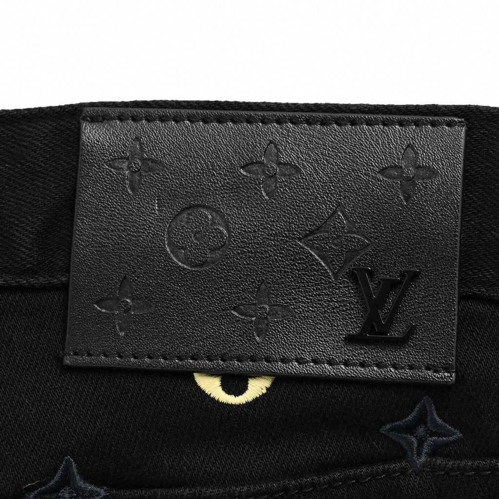 Black Slim-Fit Denim Jeans with Monogram Details