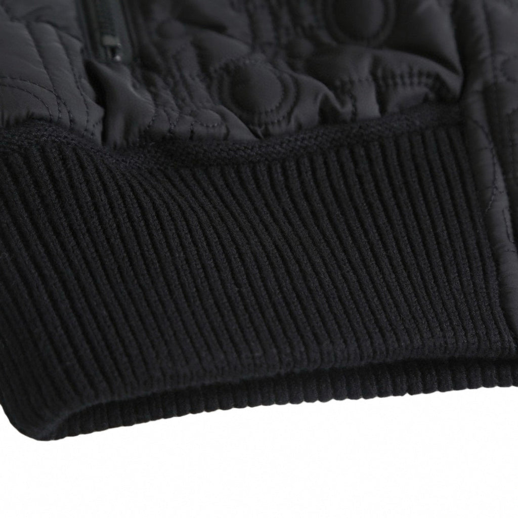 Black Quilted Wool Hooded Zip Jacket