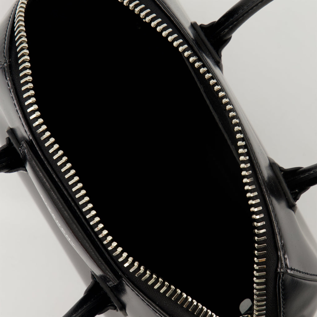 Black Grained Leather Mini Antigona Top Handle Bag