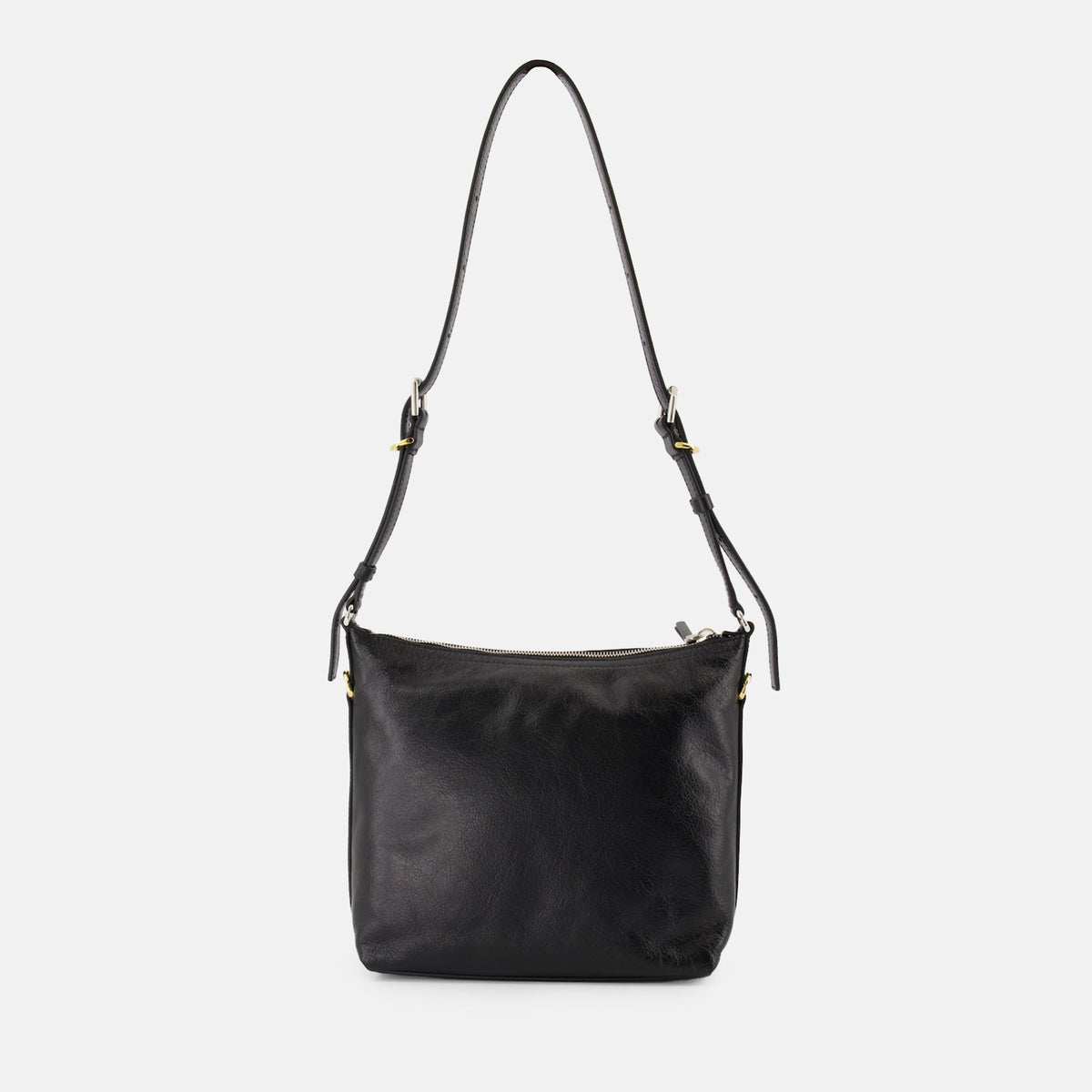 Black Leather Shoulder Bag with Strap Detail