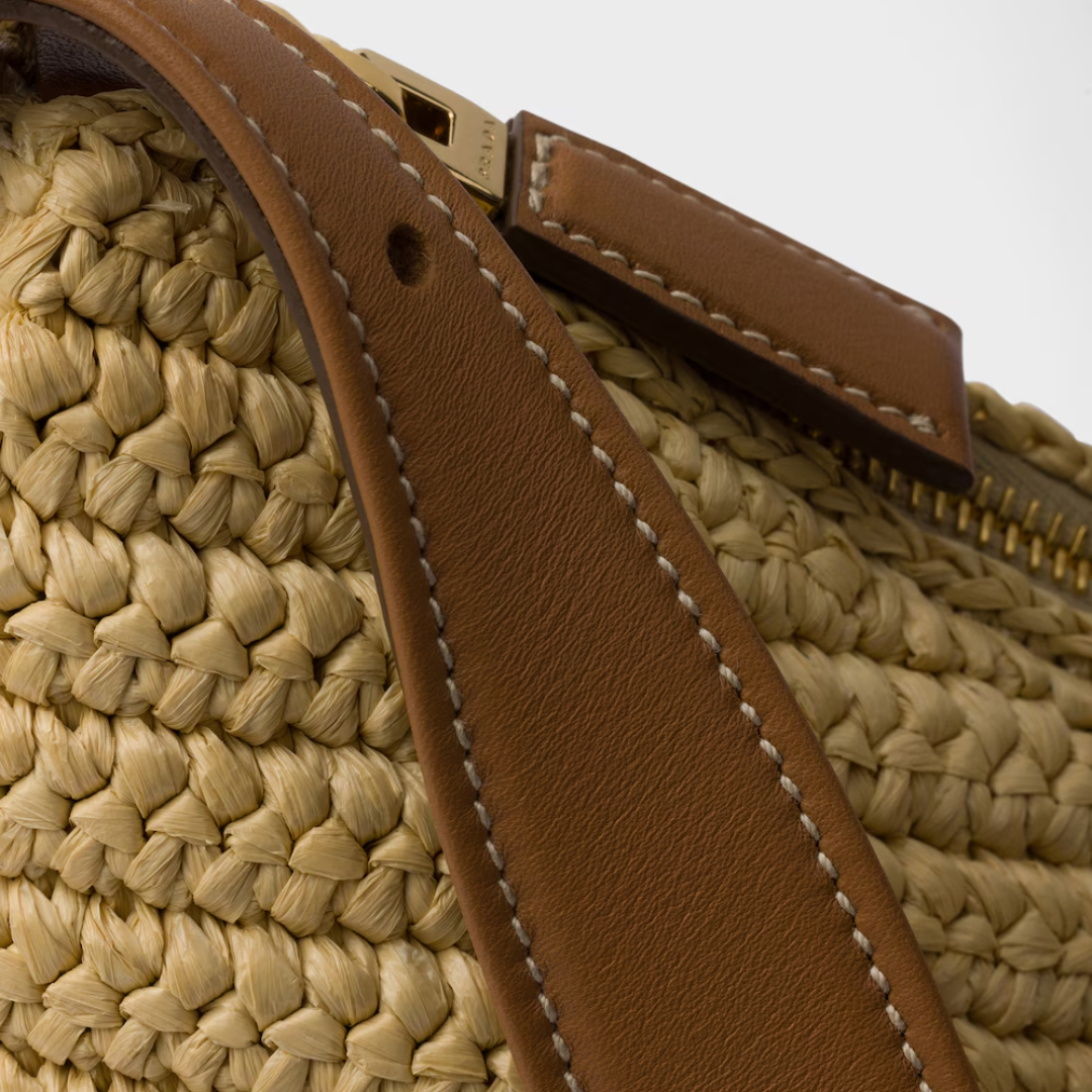 Prada Large Handbag In Crochet Knit And Leather