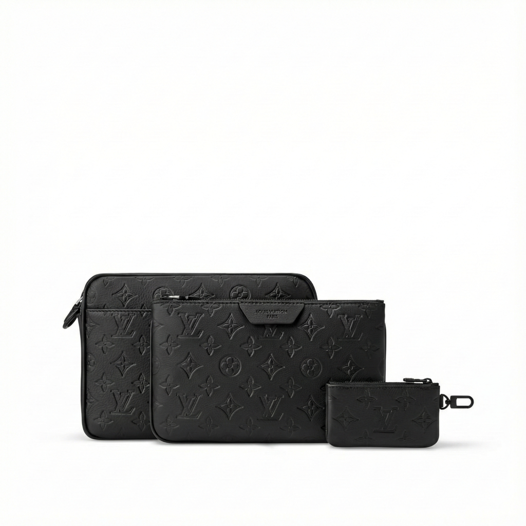 Monogram Embossed Leather Trio Messenger Bag(Black)