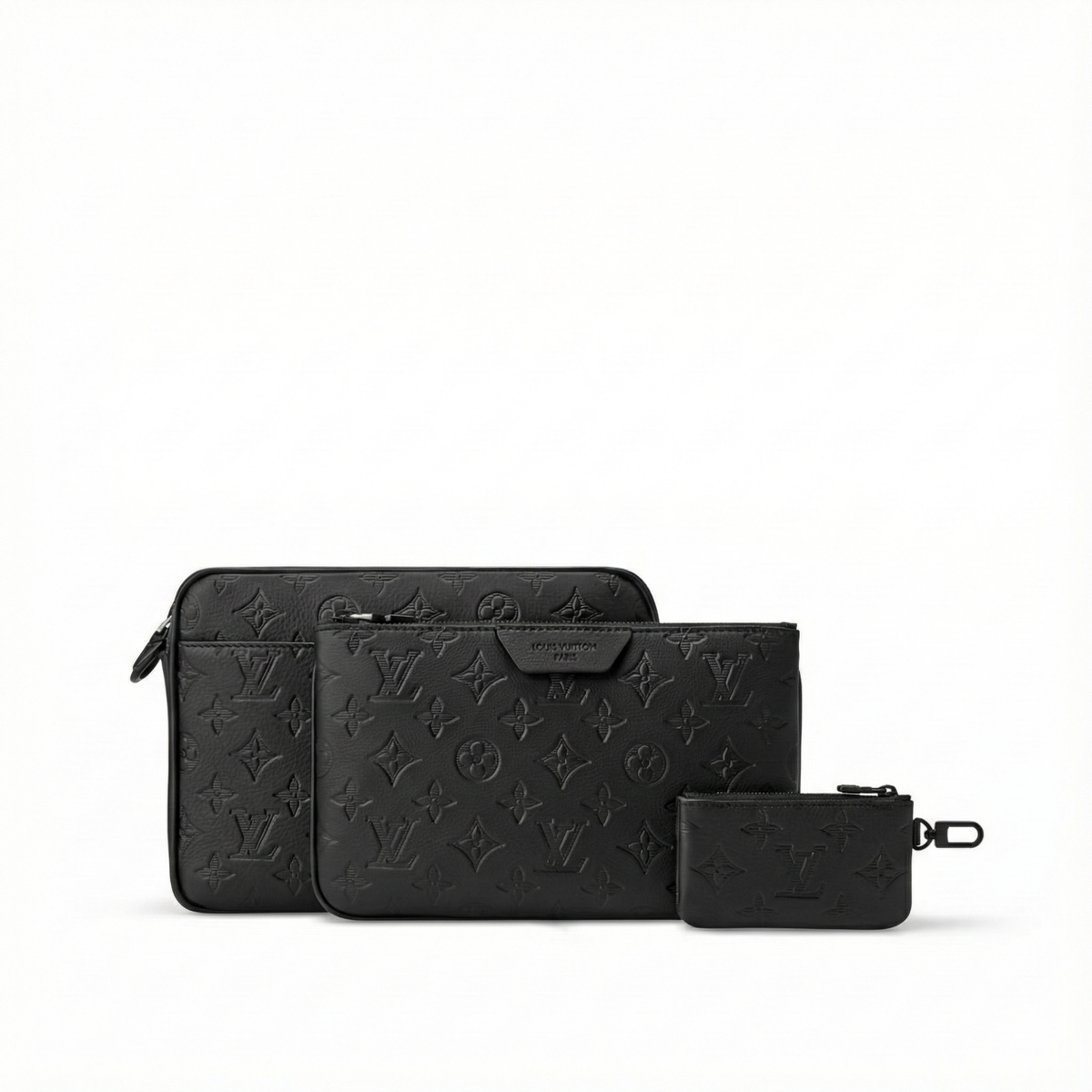 Monogram Embossed Leather Trio Messenger Bag(Black)