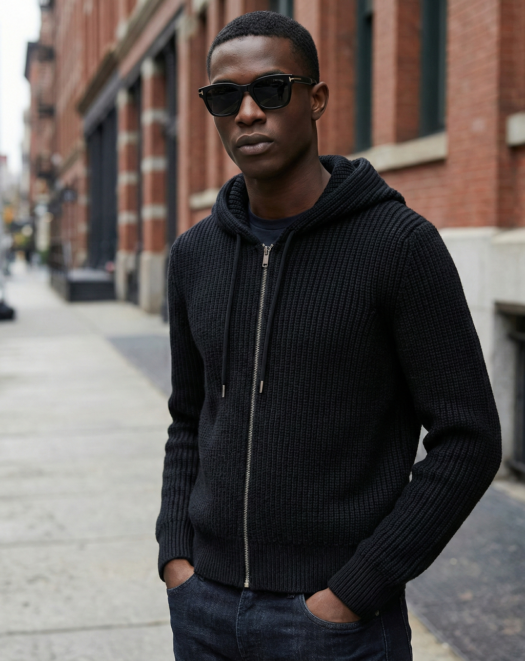 Ribbed Wool Zip Hoodie