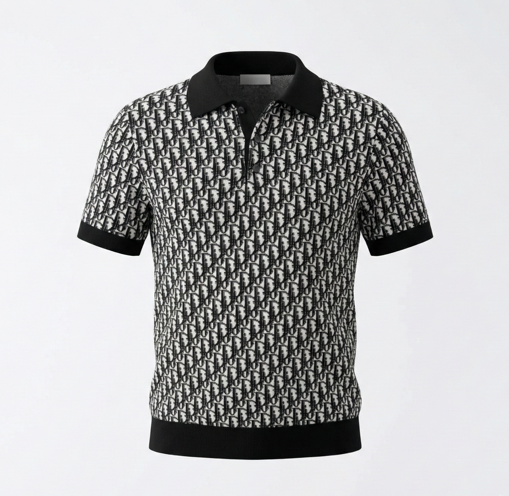 Oblique Wool Knit Polo Shirt – Black & Grey